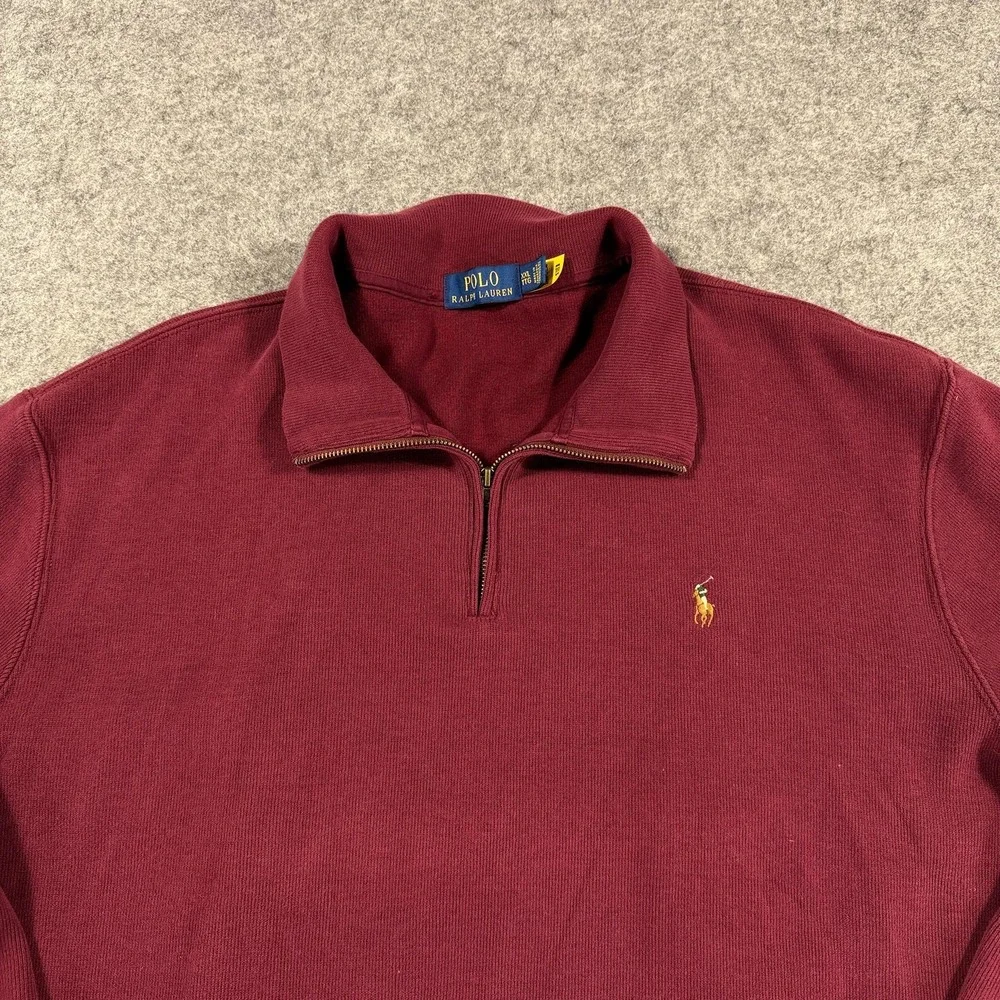 Polo Ralph Lauren Sweater Mens 2XL Burgundy Quarter Zip Pullover Pony‎ Logo
